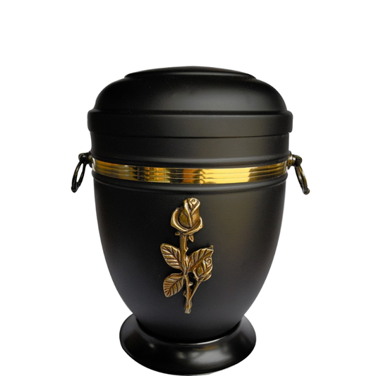 Aluminium Urne – Goldene Rose auf Schwarz